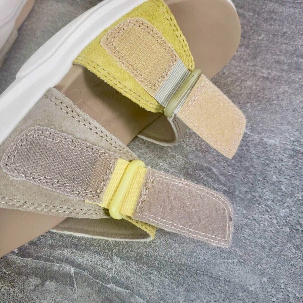 Earth Origins Cream and Yellow Suede Slide Sandals - Picture 8 of 8